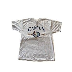 Vintage 90s Cancun Mexico Sailboat Souvenir T-Shirt XL Double Stitched Tropical